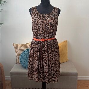 Classy Leopard Print Sleeveless Dress w/Belt